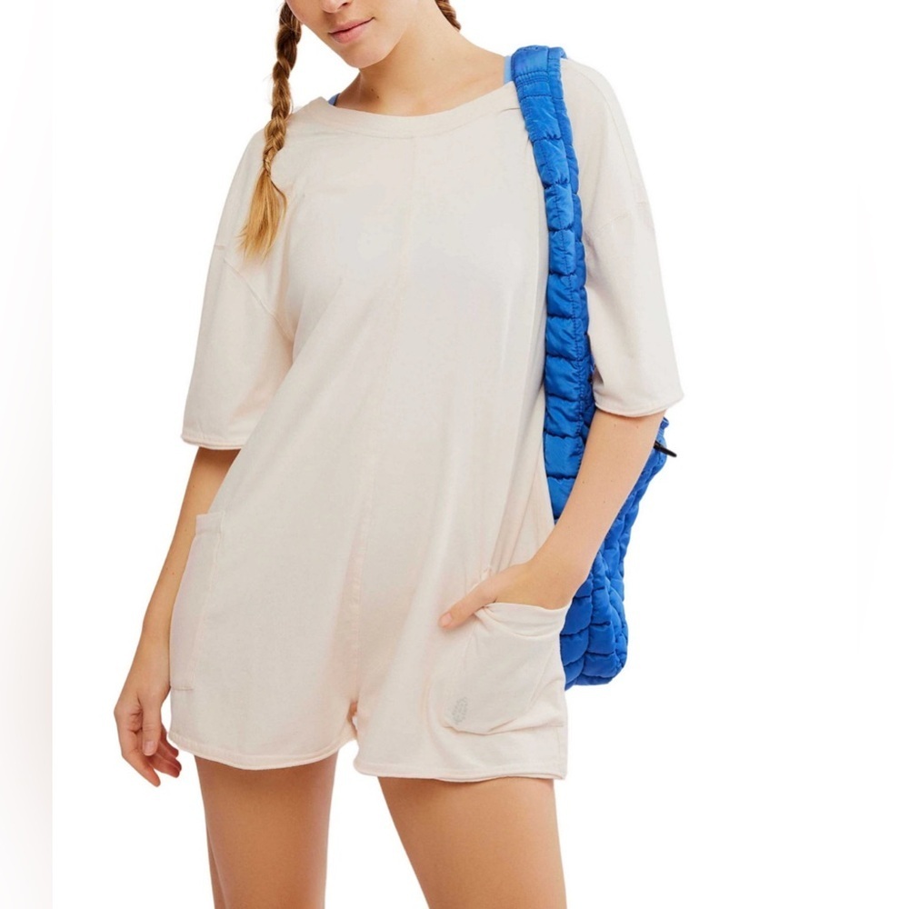 Free People Movement Hot Shot Tee Romper Size S in Bleached Clay